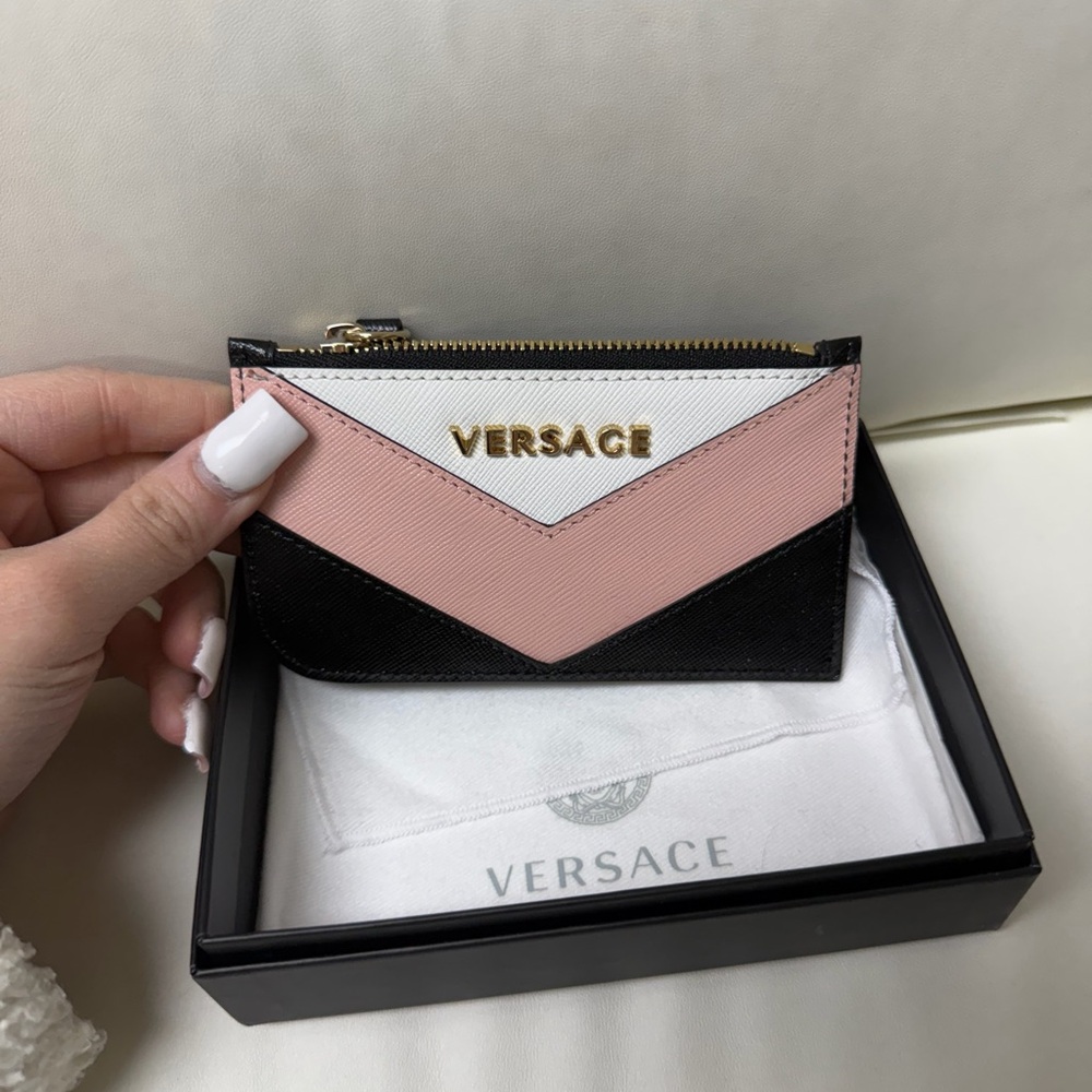 Versace Pink, Black, and White Card Holder